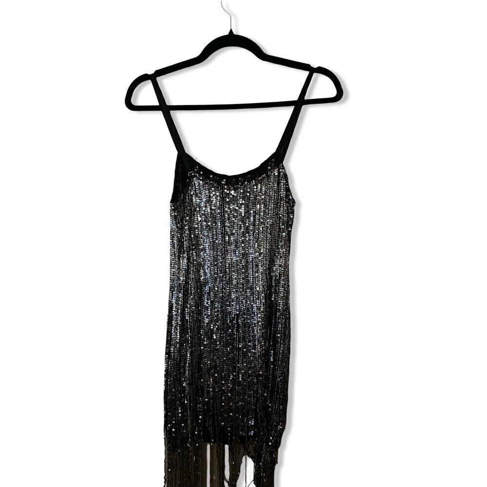 AMEN silver fringe dress black silver mini beaded cocktail party S New $1755 - Picture 4 of 14